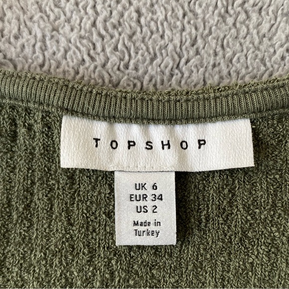 TOPSHOP Cropped Ribbed Green Cardigan - Picture 2 of 3